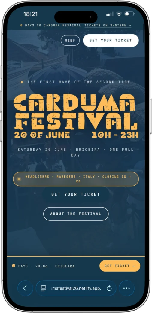 Carduma · the festival site on a phone